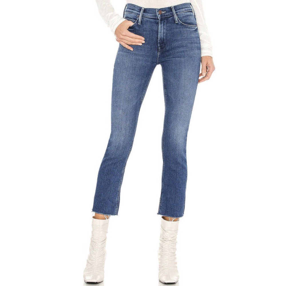 MOTHER Women's Mid Blue Ankle Crop Jeans